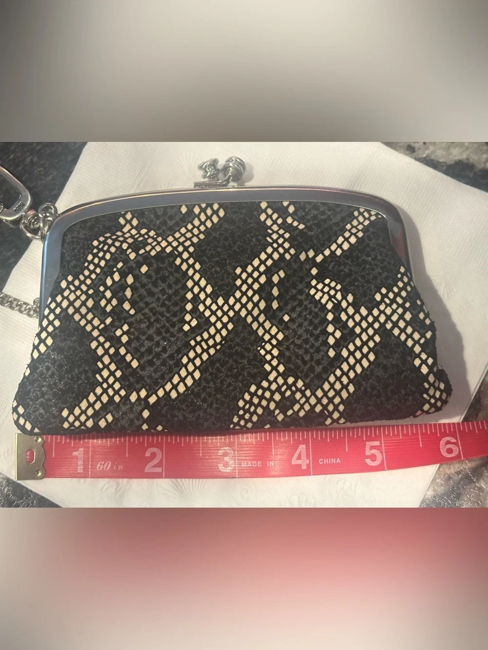 HOBO Black and Cream Snakeskin Frame Clutch